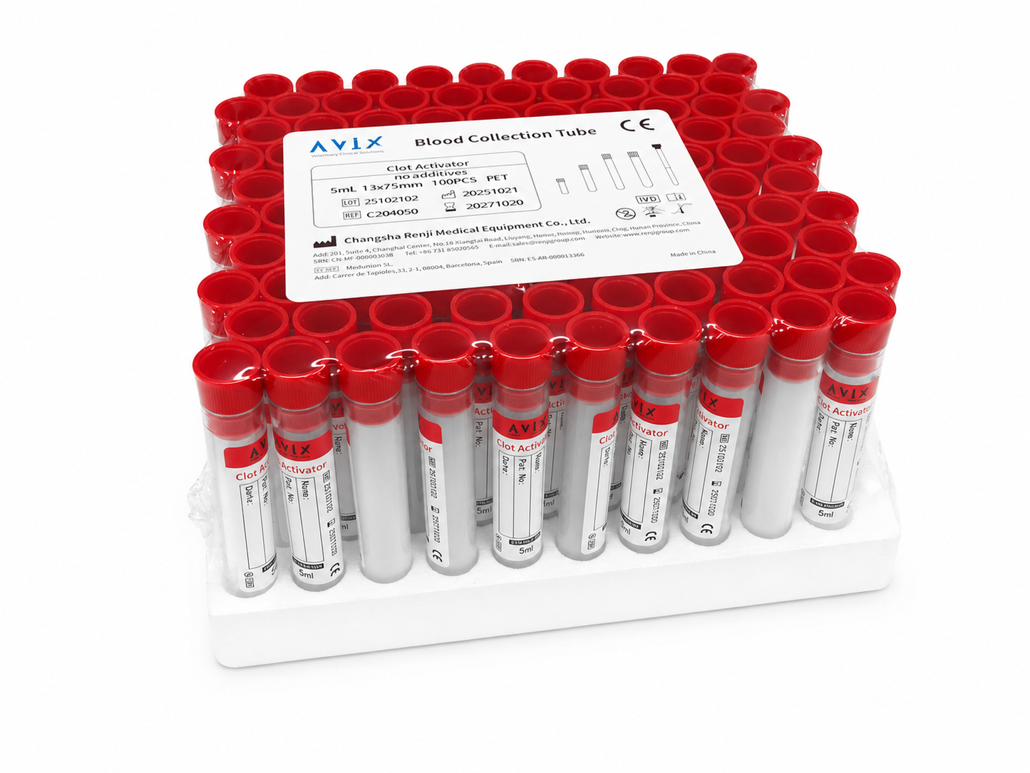 Tubo tapa roja con acelerador de la coagulación 4mL, 100 unidades